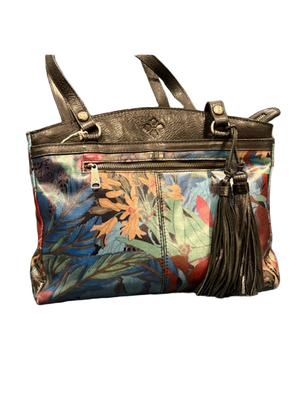 Patricia Nash Floral Leather Tote Bag Multicolor Tassel Zip Top Shoulder Bag EUC - Picture 2 of 16